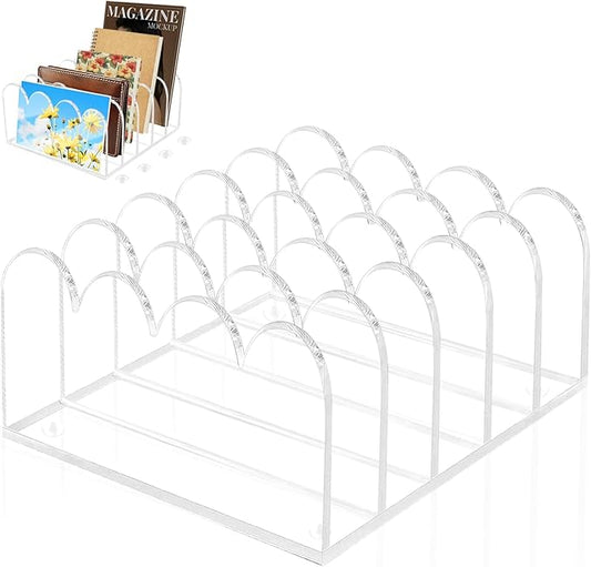 5-Slot Acrylic File Organizer for Desktop Clear Mail Holder Office Document Sorter Mails Storage 5 Compartments Multifunction Letter Folder Racks Holders for Office,Home, School Desk Organization