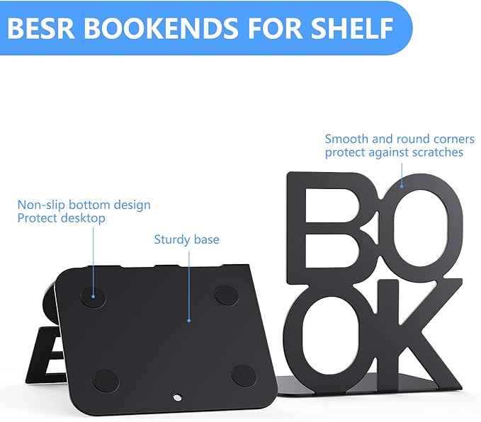 4 Pair Book Ends, Bookends, Book Ends for Shelves, Bookends for Shelves, Bookend