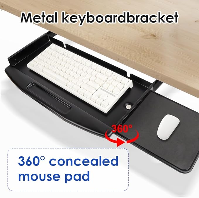 Under Desk Mounted Keyboard Tray Steel Keyboard Tray Under Desk Slide with Rotational Mouse Platform Office
