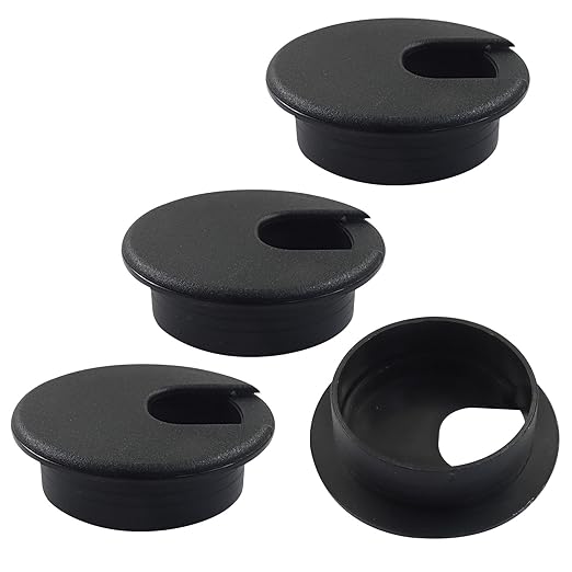 Piutouyar 4 Pcs 2 Inch Black Desk Grommet, Plastic Cable Hole Cover Desk Wire Cord Organizer for Office Equipment, Computer Table