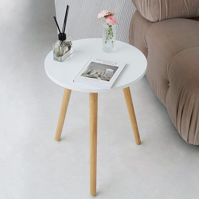 AWASEN Round Side Table, Small Accent Table Nightstand Modern End Table for Living Room Bedroom Office Small Spaces, 15.7''D x 19.69''H (White)
