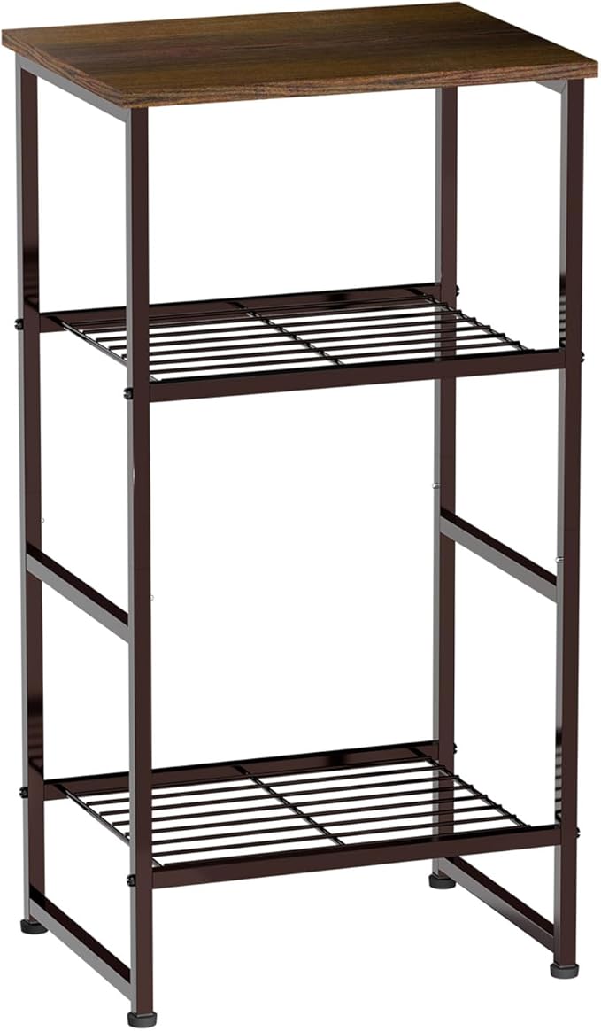 3 Tier Brown Printer Stand with Storage, Home Office Printer Rack with Adjustable Shelves for Shredder Fax Machine Scanner