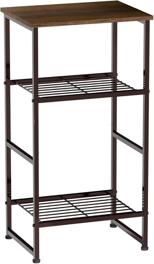 3 Tier Brown Printer Stand with Storage, Home Office Printer Rack with Adjustable Shelves for Shredder Fax Machine Scanner