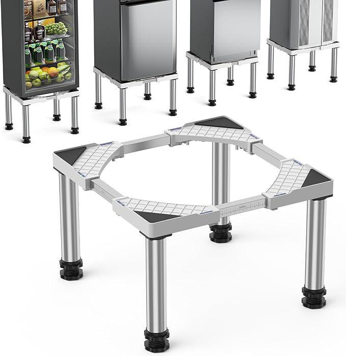 Mini Fridge Stand Height 13"-14.2" Adjustable Refrigerator Washing Machine Stand Base with 4 Strong Feet Anti-Vibration Washer Dryer Stand Laundry Pedestal Universal Appliance Stand Load 660LB-White