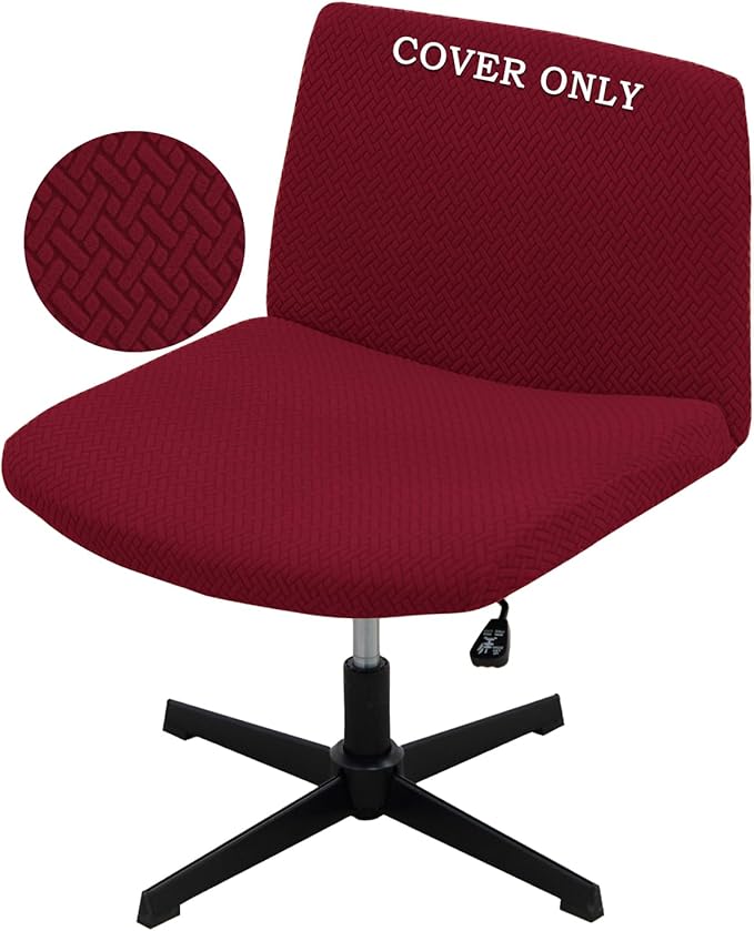 Vanity Chair Cover Criss Cross Chair Cover Elastic Armless Chair Slipcover Armless Chair Covers Office Chair Covers (Wine Red,Just The Cover,No Chair)
