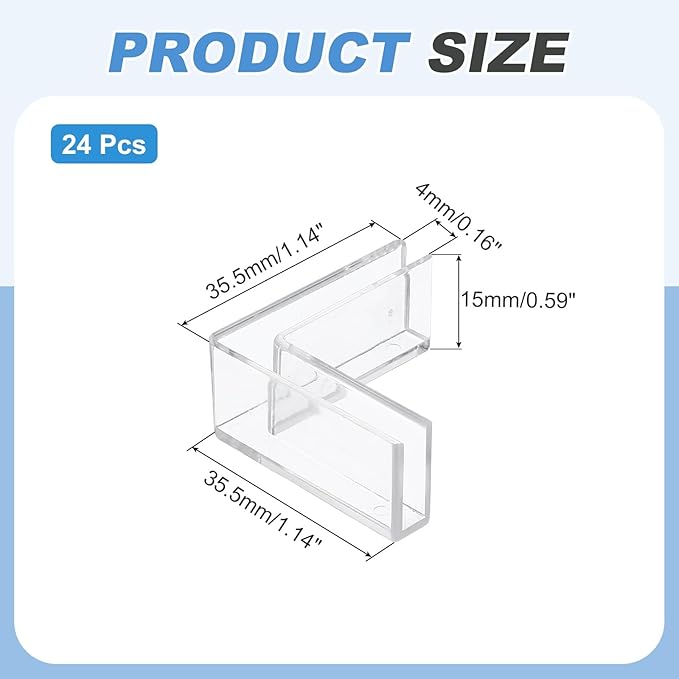 uxcell 24Pcs Plastic Glass Connector, Suitable for 4mm Thick l Shaped Glass to Glass Clamp, Fixing Bracket Rimless Clip Holder for Aquarium Fish Tank Display Shelves, Transparent