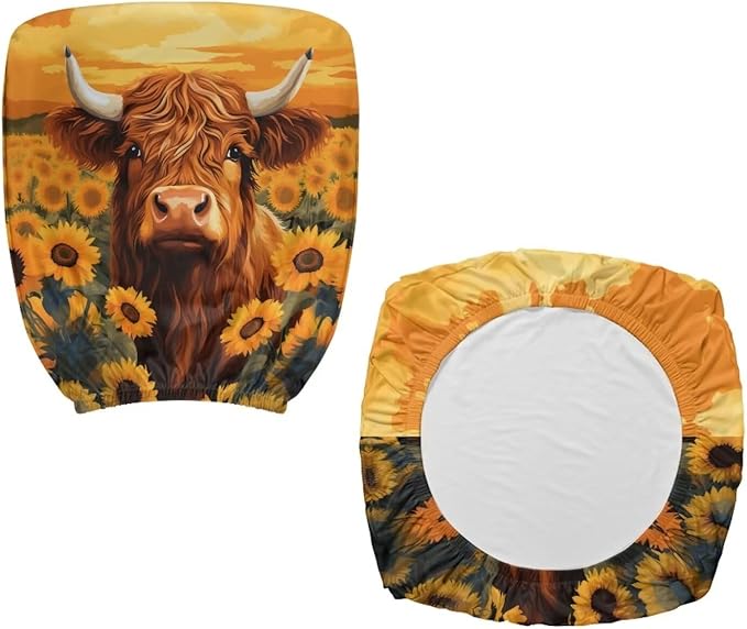 Highland Cow Office Chair Covers Stretchable Desk Accessories Universal Split Rotating Swivel Chair Slipcover Protector Computer Office Chair Seat Cover 2 Piece Office Gifts for Women Men