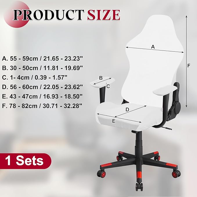 uxcell Gaming Chair Covers, Stretchable Office Computer Chair Slipcover with Armrest Covers, Elastic Seat Protector for Office Reclining Racing Game Chair, White