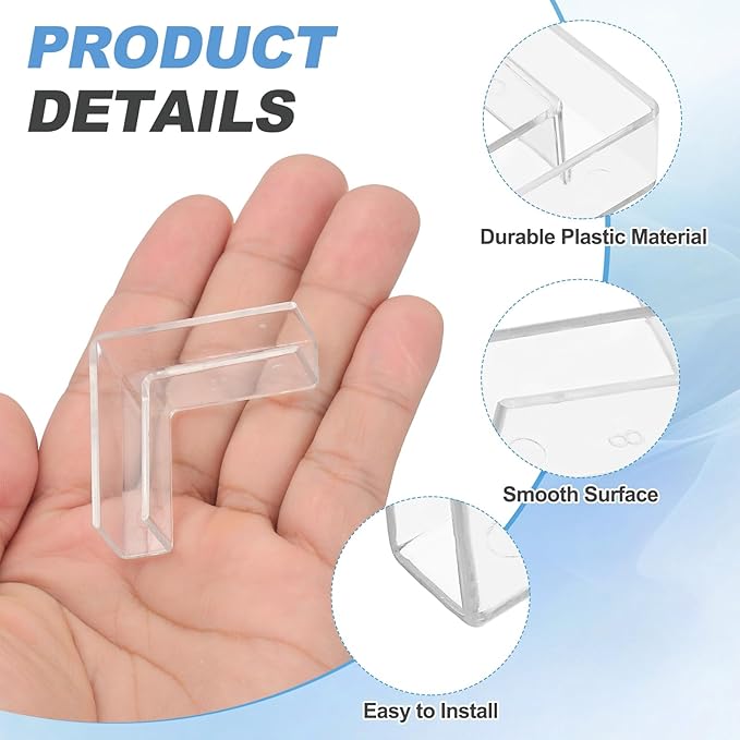 uxcell 24Pcs Plastic Glass Connector, Suitable for 8mm Thick l Shaped Glass to Glass Clamp, Fixing Bracket Rimless Clip Holder for Aquarium Fish Tank Display Shelves, Transparent