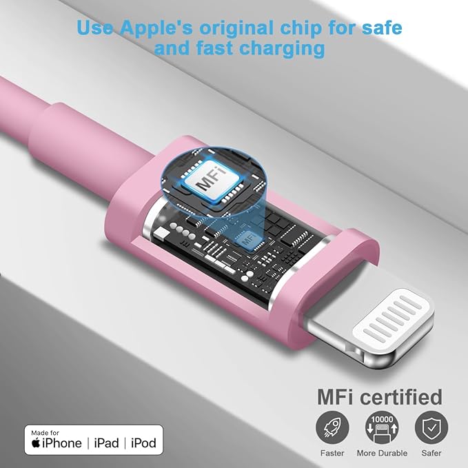 10 Ft iPhone Fast Charger, 2-Pack 20W Super Fast Charger with Long Fast Charging Cable for iPhone 14/13/12/11 Pro Max,14 Plus,Mini,Pro/XS/SE/XR/iPad - Pink