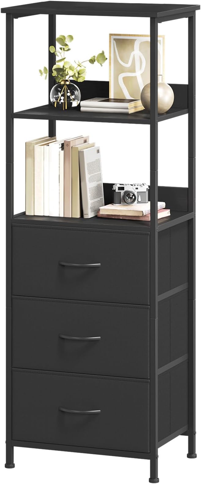 Somdot 5 Tier Bookshelf with Drawer, Tall Bookcase with Shelves, Bookshelf Desktop Organizer, Display Standing Shelf Units for Living Room, Bedroom, Study Room,Black