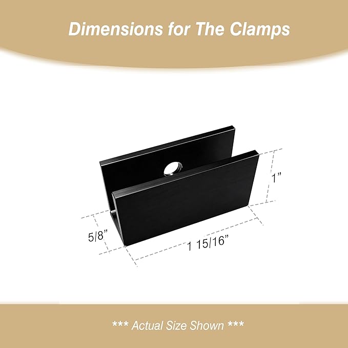 Solid Brass Glass Clamp – Fixed Mount Bracket Hardware Kit for 3/8" to 1/2" (10-12mm) Glass, Matte Black