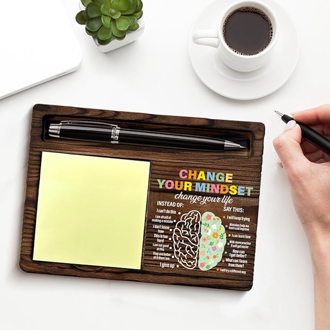 Inspirational Growth Mindset Sticky Note Holder Mental Health Gifts Change Your Mindset Post It Note Dispenser for Therapy Office Desk Decor