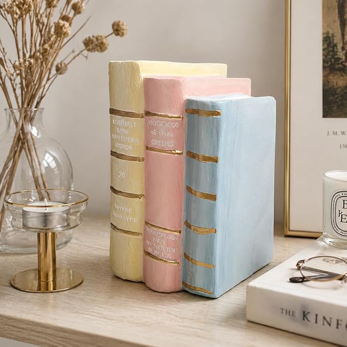 Decorative Books Shelf Home Decor - Resin Fake Books for Decoration Coffee Table Books for Living Room Aesthetic Bedroom Bookshelf Office Desk Bookends Modern Farmhouse 5.5 x 4.5 x 7.5 Inch DiliComing