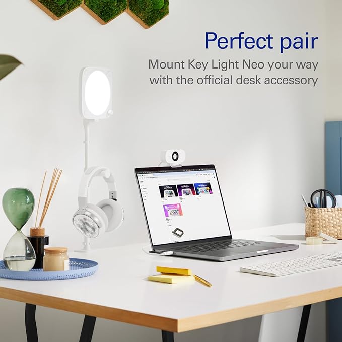 Elgato Neo Mount – Desk Clamp for Lights, Webcams, and Compact Cameras, Edge-Mounted, Adjustable Height & Tilt, Headset Holder, Clean White – Supports up to 1.1 lb (0.5 kg)