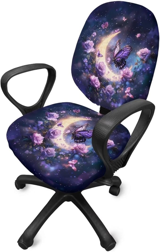 GLENLCWE Abstract Moon Butterfly Computer Office Chair Cover Universal Chair Covers Stretch Rotating Chair Slipcover Protective & Stretchable