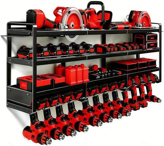 50" W Large Power Tool Organizer Wall Mount, Load 600lbs, 4 Layer Heavy Duty 12 Cordless Drills Holder, Battery Tool Storage Rack for Workbench, Workbench,Garage,Shed