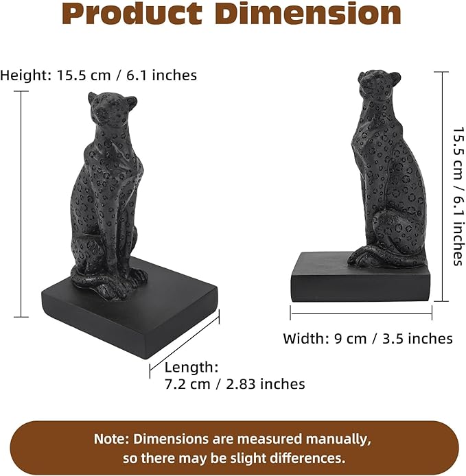 Black Cheetah Bookends, Book Ends for Shelves to Hold Books Heavy Duty, Creative Resin Book Stoppers for Home Farmhouse Shelves Office Lover Gift