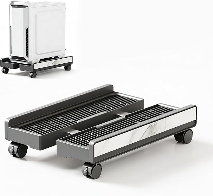 Heavy-Duty Adjustable Mobile CPU Stand with Locking Wheels,PC Tower Floor Cart,Ventilated Rolling Computer Holder Fits Most Gaming&Office Towers, Under Desk PC Riser with Caster Wheels (Marble Pattern)