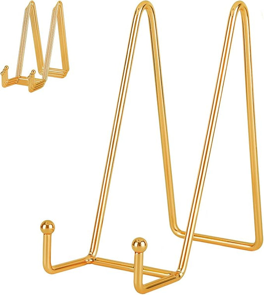 IBosins 5 Pack 8 Inch Plate Holder Display Stands, Large Metal Gold Frame Stand for Picture, Book, Photo Easel, Creation, Collectibles