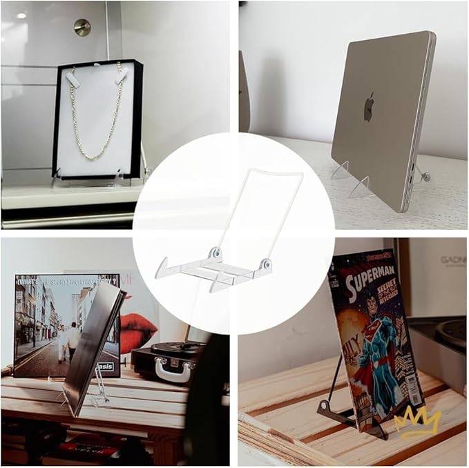 KINGDOM SOLUTIONS MADE IN USA 48-Pack Adjustable Acrylic Easels - Plate Stand - Sturdy Book Stand for Art, Pictures, Plates, Frames - Unique on the Market