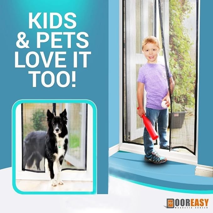 DOOREASY Magnetic Screen Door, New Upgraded Polyester Heavy Duty Mesh Door with Full Frame Hook & Loop, Enjoy Air Fresh, Screen Size 32" x 81", Fit Door Size 30 x 80 inch