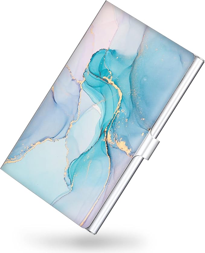 Business Card Holder，Color Printing Men's and Women's Business Card Case，Ultra-Thin Metal Business Card Organizer，Carry-on Pocket Wallet Business Card Holder,Multicolored Marble