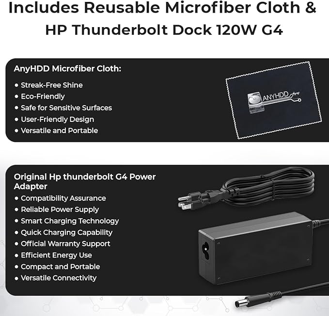 Docking Station for Laptop Dual Monitor and Charging Bundle - USB-C G4 Dock 4J0A2AA#ABA with 120W Adapter + HDMI Cable + DisplayPort Cable + USB-C Cable + Microfiber Cloth (Renewed)