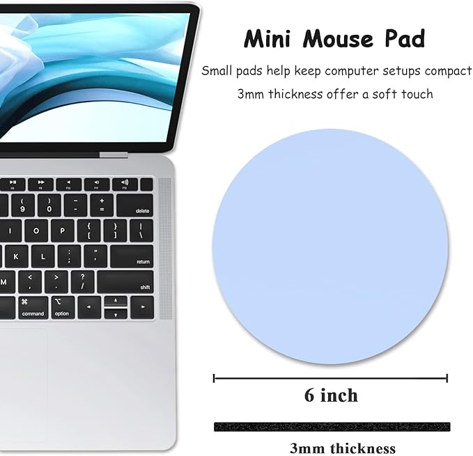 Dapesuom Small Mouse Pad, 6 x 6 Inch Thick Rubber Premium-Textured Non-Slip Portable & Washable Round Mini Mouse Mat for Women Men Wireless Laptops Keyboard Tray Gaming Work Computer Travel, Sky Blue