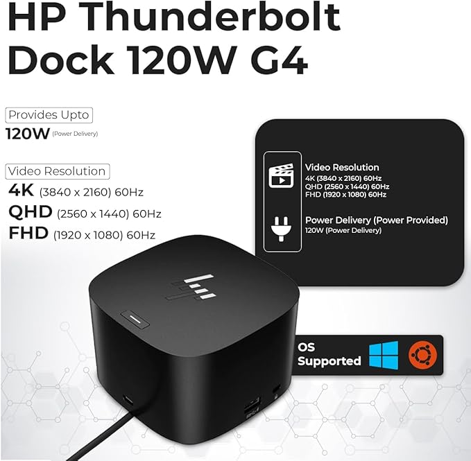Docking Station for Laptop Dual Monitor and Charging Bundle - USB-C G4 Dock 4J0A2AA#ABA with 120W Adapter + HDMI Cable + DisplayPort Cable + USB-C Cable + Microfiber Cloth (Renewed)
