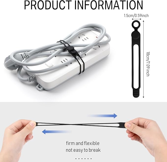 Nuanchu 40 Pcs Silicone Cable Ties Reusable Holder Adjustable Straps Multipurpose Charging Cable Organizer for Fastening Charging Cords Wires(7.1 Inch,Black, Gray)