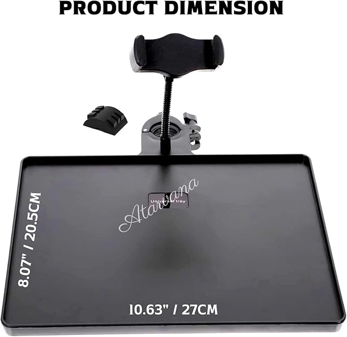 Universal Microphone Stand Tray with Phone Holder, Mic Stand Clamp-On Utility Shelf Rack Tray Holder for Music Sheet, Live Streaming, Live Broadcast, Karaoke, Recording, Music Stand Accessories