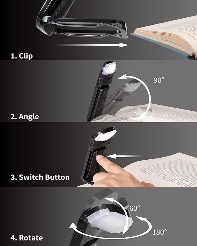 HEMONNKAM Book Reading Light, 2 Pack Rechargeable Clip on Booklight, Eye Caring 3 Color Temperatures & 5 Brightness Levels, Night Use for Bed, Long Lasting, Reading at Night in Bed, Black+Light Blue