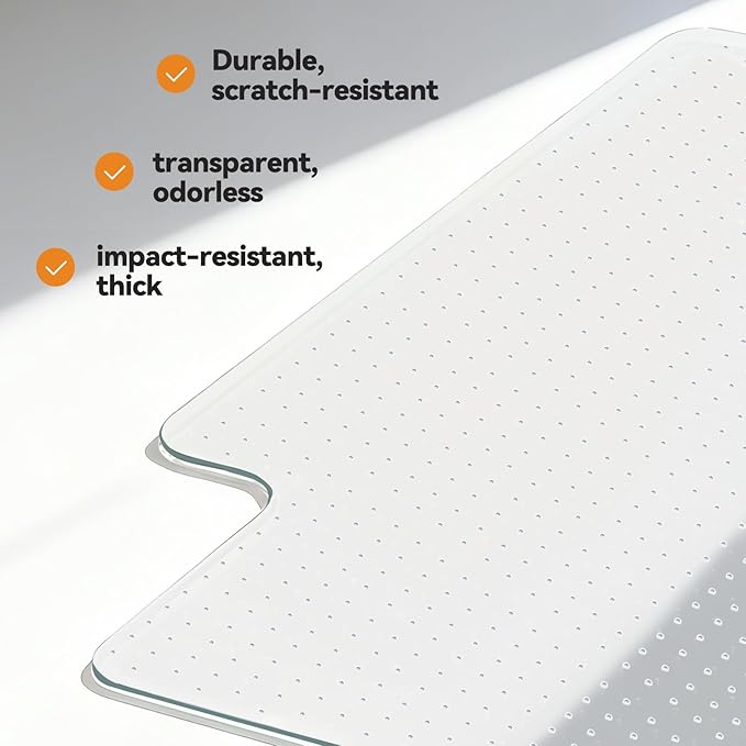 Office Chair Mat for Carpet with Lip, Flat Shipping Heavy Duty Hard Clear Chair Mats, Under Desk Protector Floor Mat, Smooth Glide Plastic Rolling Computer ChairMat (32x48 Inch)