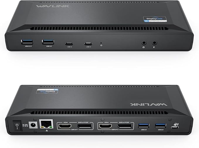 WAVLINK DisplayLink Laptop Docking Station - Dual Monitor 4K@60Hz, 100W Charging for Thunderbolt 4/3, USB-C/A, M1-M5 Mac/MacBook Neo, Windows, Chrome - 2HDMI, 2DP, 6 USB Ports, LAN, Audio