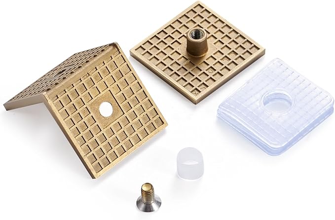 Ranbo Square Frameless Glass Clamp Connector for Shower Door Fixed Panel, Wall-to-Glass Corner, 304 Stainless Steel, 5/16" - 1/2" (8-12 mm) Thickness, 2 PC, Gold