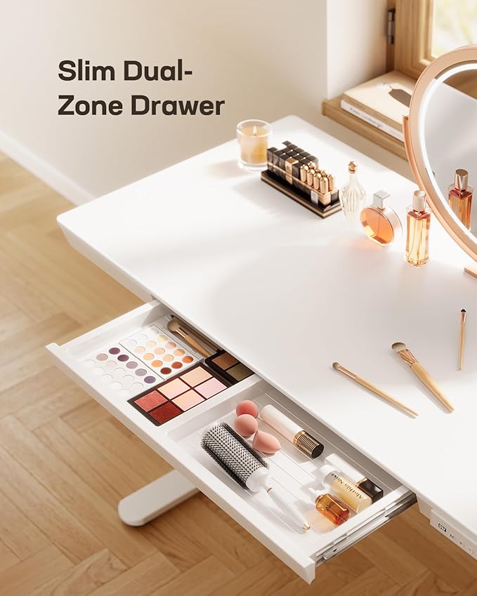 Marsail Standing Desk with Drawers,48 x 24 inch Adjustable One Piece Wooden Standing Desk, Electric Adjustable Height Desk with Storage & USB Charging Ports,Raised Computer Small Desk for Office White