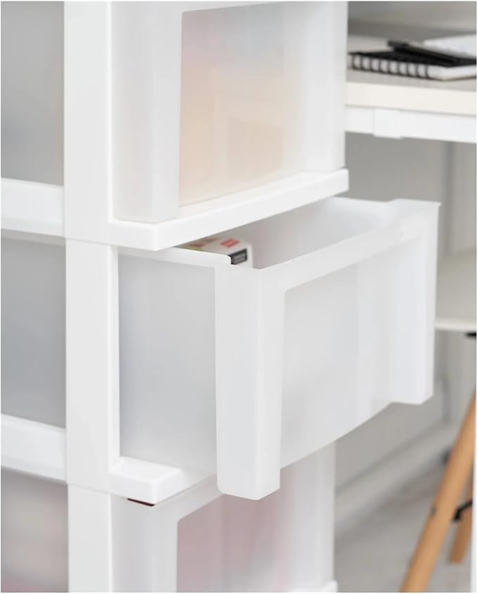 4-Drawer Narrow Plastic Storage Cart, with A Top Storage Compartment, Multi-functional Mobile Storage Cabinet, Suitable for Offices, Dormitories, and Craft Rooms. (White)