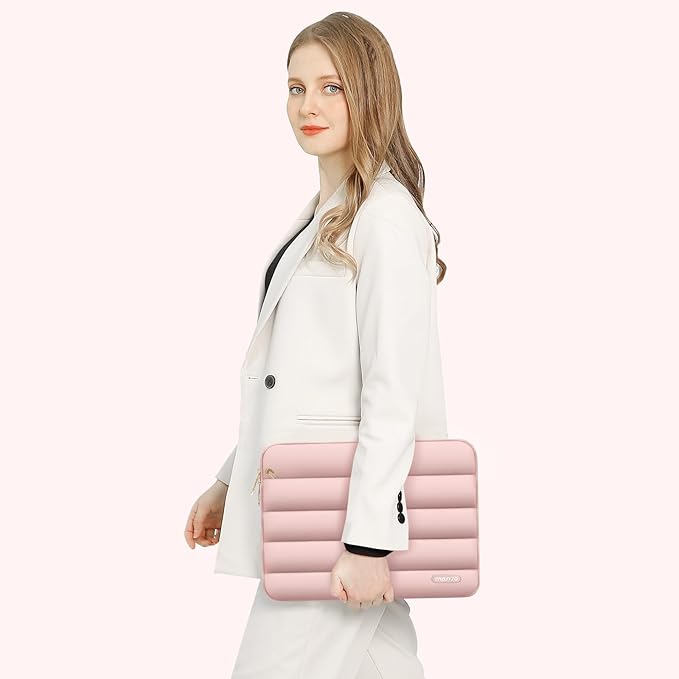 MOSISO Laptop Case 13.3 inch,13-13.3 inch Puffy Laptop Sleeve Compatible with MacBook Air 13.6 M5 M4 M3 M2 M1/Neo/Pro 13/14,HP Dell ASUS Lenovo,Polyester Horizontal Bag with Small Case, Pink