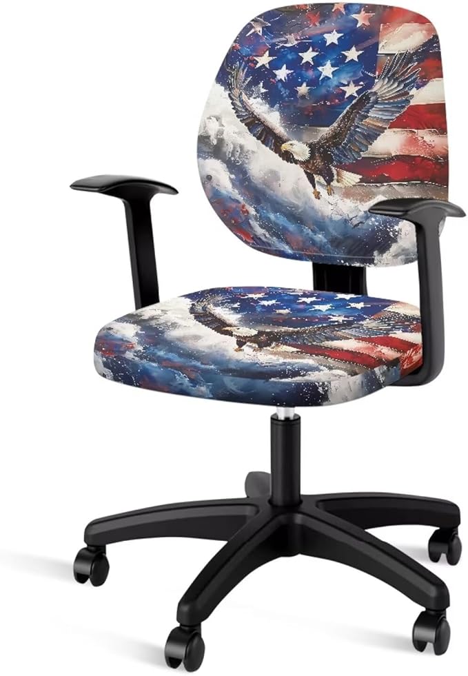 GLENLCWE American Flag Eagle Seat Covers for Chairs Protective Easy to Install Seat Cushion Split Protectors Lightweight Computer Office Chair Cover
