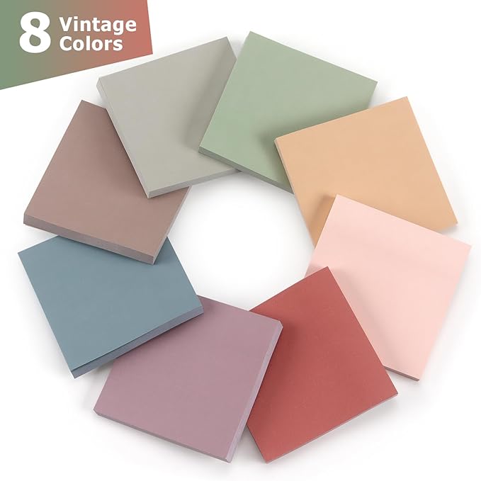Osboo Sticky Notes 3x3 Self-Stick Notes Pads with 8 Morandi Colors, Easy to Post for Office, School, Home, 8 Pads/Pack, 80 Sheets/Pad