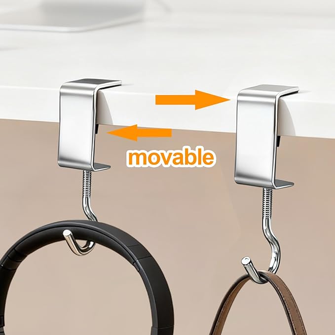 8 Pcs Desk Hook, Adjustable Shelf Hooks Heavy-Duty Table Hook Clamp Metal Desk Hanger Hanging Bag Backpack Headphones, Tool-Free Installation Desktop Mounting Hook (Sliver 8 Pcs)