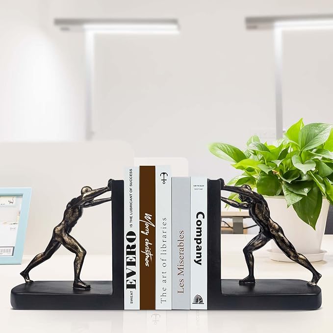 LIFFY Man Decorative Book Ends,7" Resin Non Skid Bookends for Heavy Books,Bookends for Shelves Decorative,Creative Shelf Decorations to Hold Books for Bookshelf,Home,Office,Study