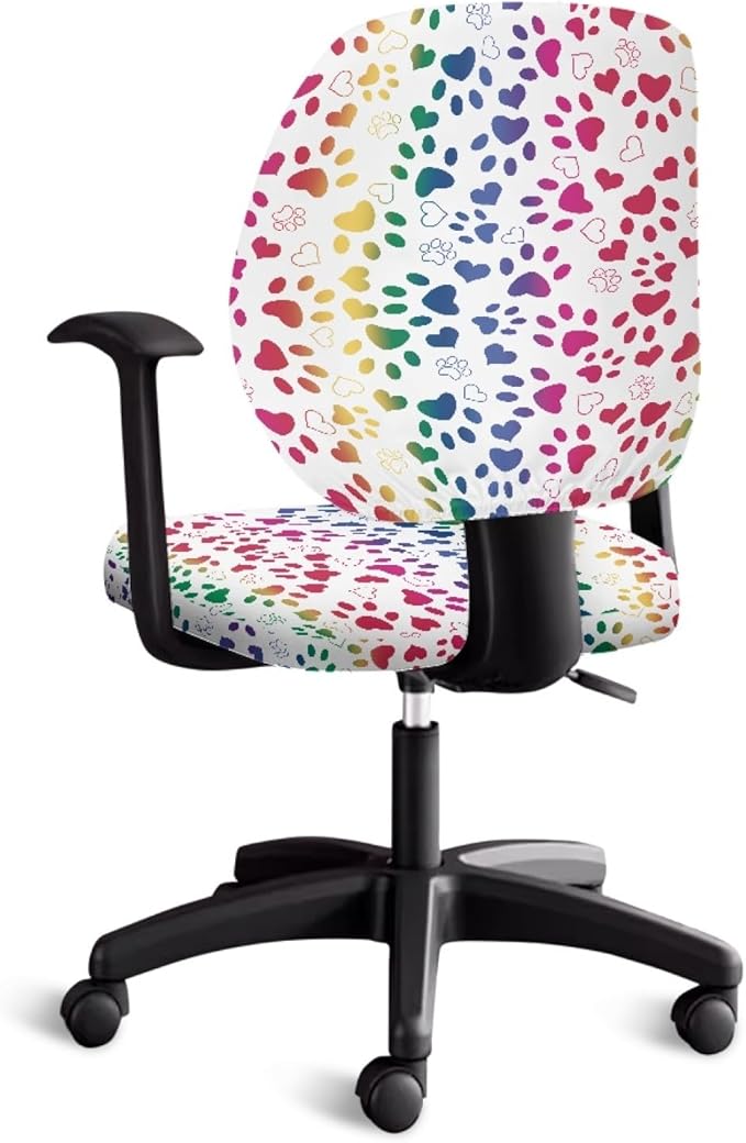 GLENLCWE Colorful Dog Paw Print Computer Office Chair Cover Protective Chair Slipcover Patriotic Chair Cloth Universal Rotating Chair Cushion Non Slip
