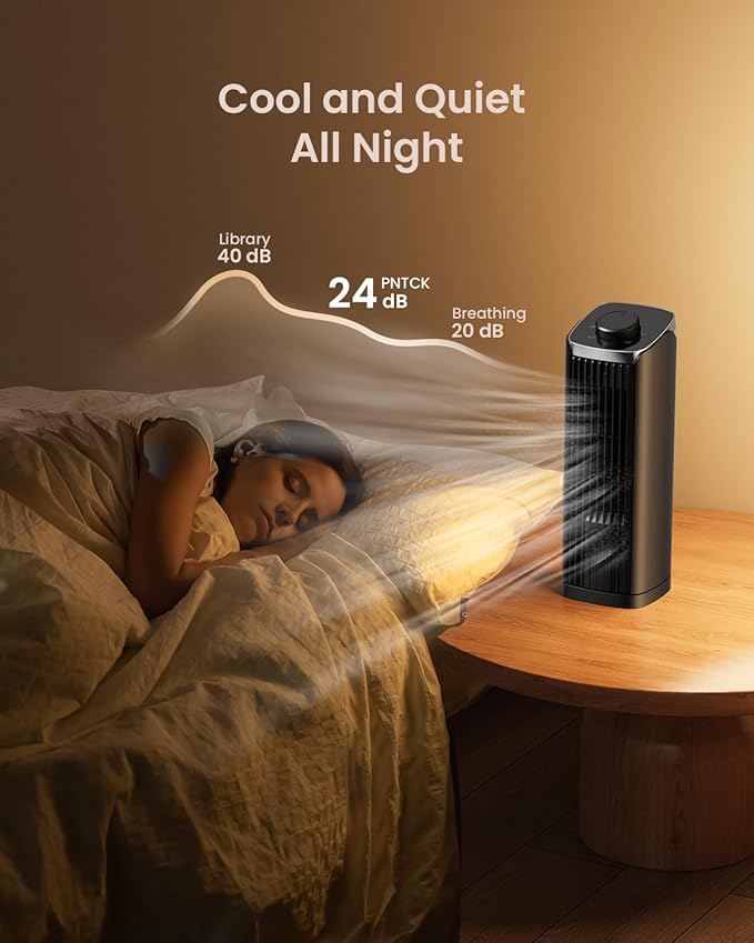 PNTCK Fan for Bedroom, 13" Tower Fan with Remote, 4 Modes 3 Speeds Max 23ft/s, 70° Oscillating Desk Fan, Bladeless Standing Fan, Portable Fans, Cooling Fans for Office, Home Medium-13”-Knob