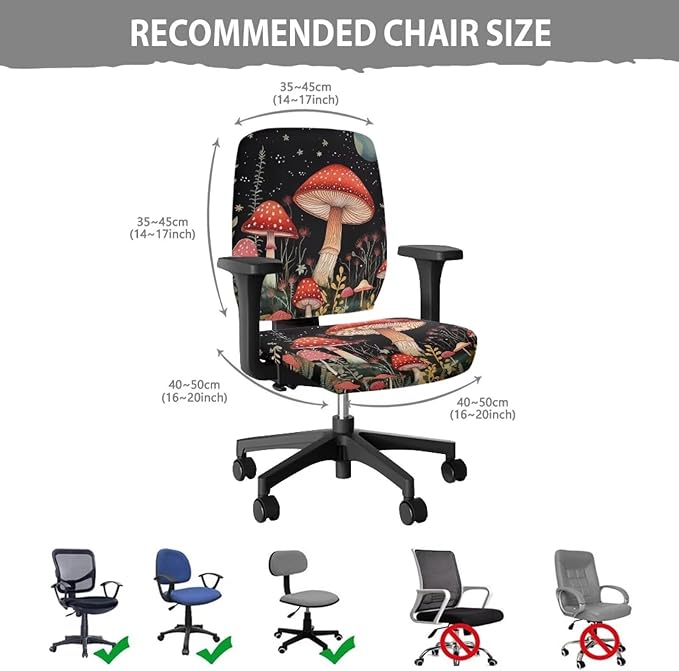 Mushroom Office Chair Covers Stretchable Office Chair Seat Cover 2 Piece Washable Gaming Chair Cover Universal Fit Most Wheelchairs,Computer Chairs,Gaming Chairs