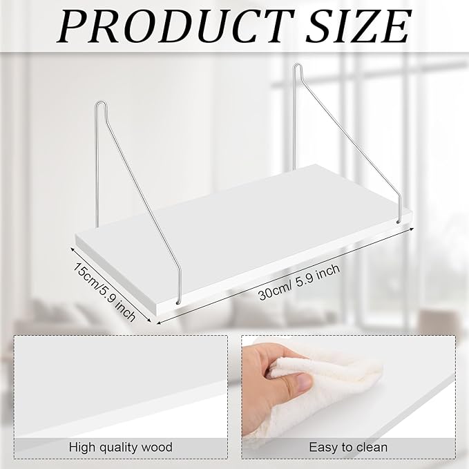 DERTE Projector Shelf for Wall 12x6 Inch Wall Mount Shelf Wood Floating Organizer Accessories for Projector Router Modem Cable Box in Kitchen Bathroom Office (White)