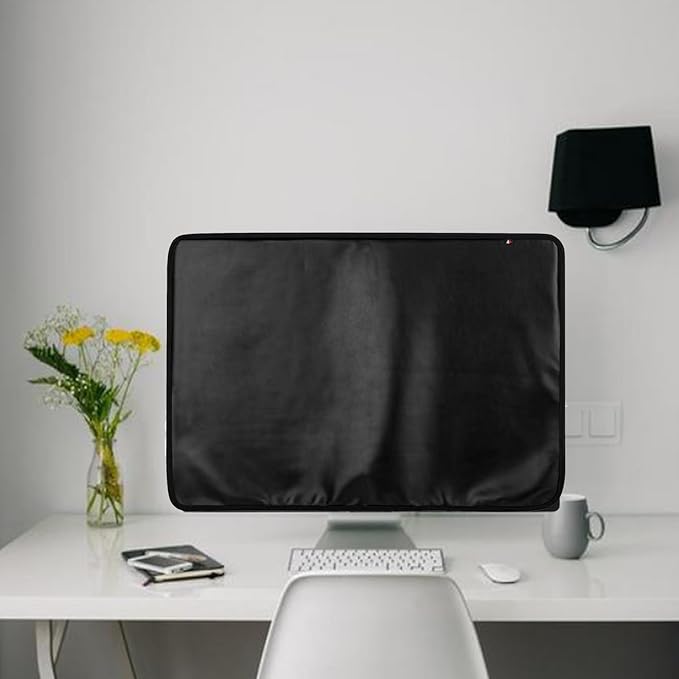 Monitor Dust Cover for iMac 24 inch PU Leather Anti-Static Dustproof Protective Cover for LCD/LED/HD Panel Case Computer Sleeve Monitor Dust Cover with Rear Pocket (Black, 24inch)