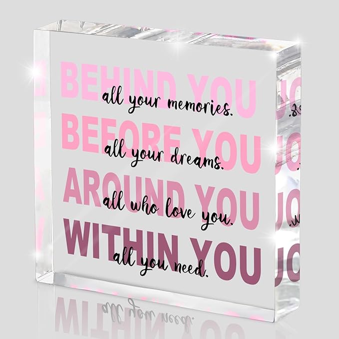Graduation Gifts for Her - Pink Graduation Quote Decoration - All the Memories Behind You Acrylic Square Sign - Inspirational Gift for Women 4x4 Inch