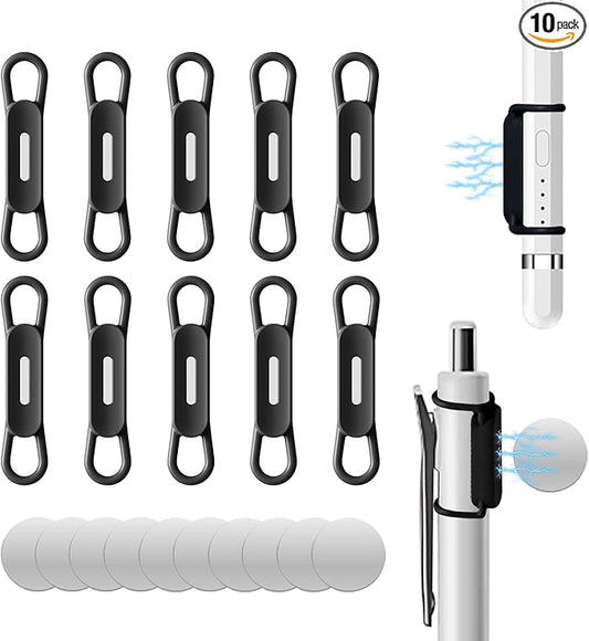 10 Pack Magnetic Pen Holder for Refrigerator, Adjustable Pen Pencil Holders, Silicone Flexibl Pencil Holder for Whiteboards, Desk, Clipboard(Black)